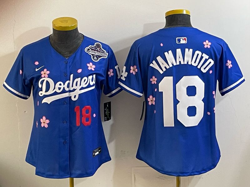 Women Nike 2026 Los Angeles Dodgers #18 Yamamoto Blue Sakura Edition Game MLB Jersey 011